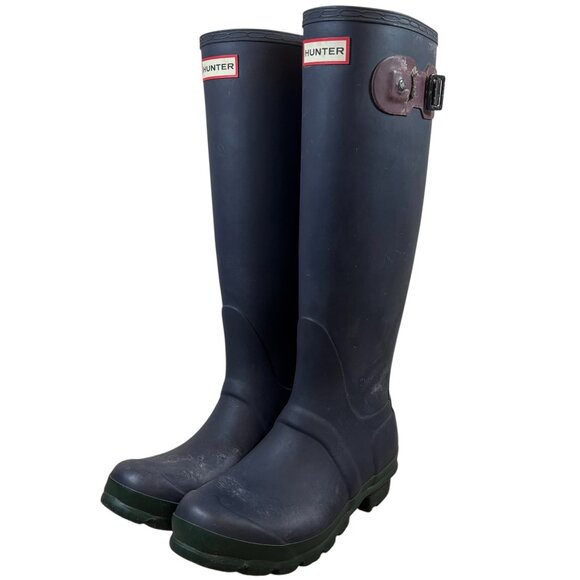 Hunter Original Refined Tall Navy Rain Boots - Picture 1 of 8